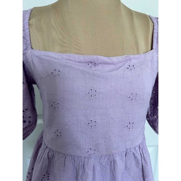 Walter Baker Novalee Top Lavender Eyelet Square Neck Short Puff Sleeve - Picture 4 of 16